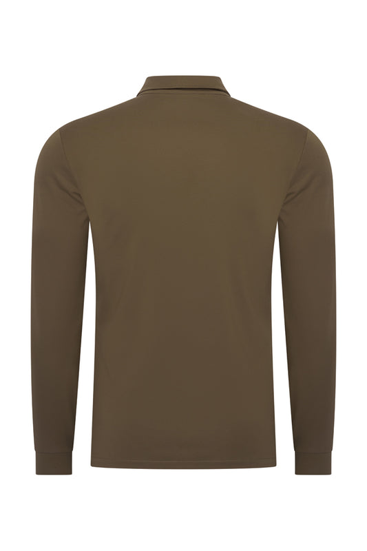 Herren Poloshirt Baumwolle Langarm | Olive