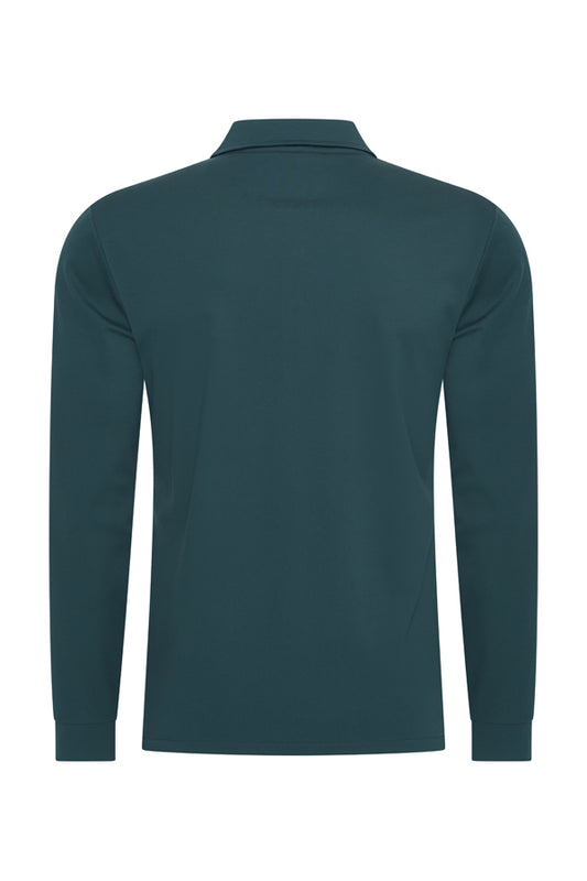 Men Polo Cotton Long Sleeves | Teal Blue