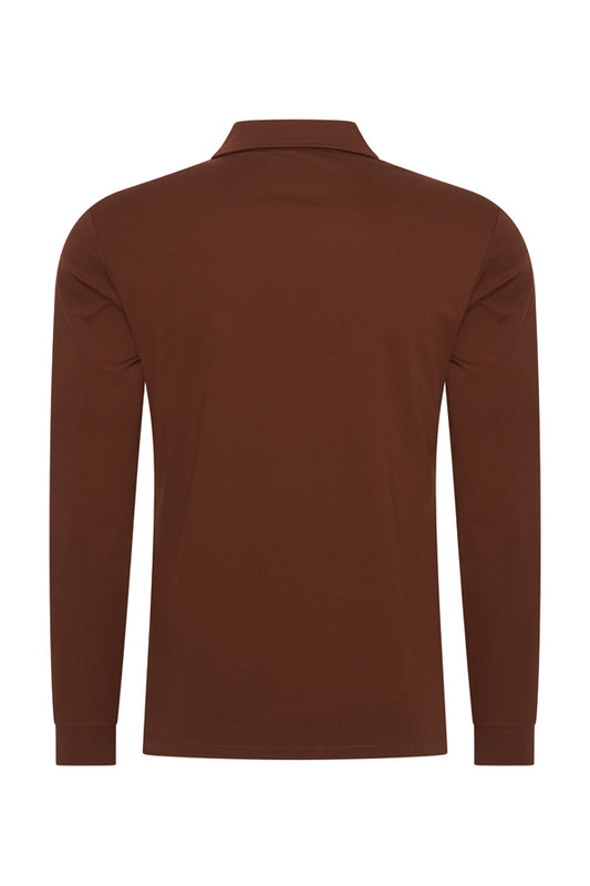 Men Polo Cotton Long Sleeves | Brown Stone