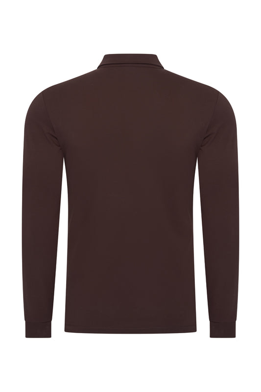 Herren Polo Baumwolle Langarm | Espresso