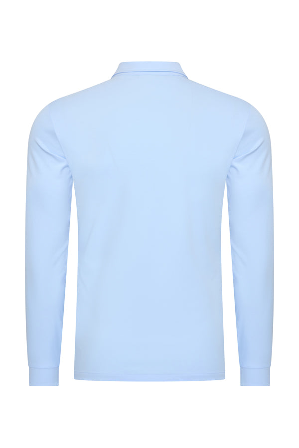 Men's Long-Sleeved Cotton Polo Shirt | Light Blue