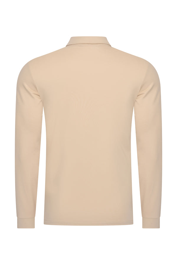 Men Polo Cotton Long Sleeves | Beige