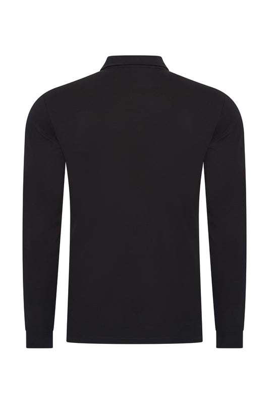 Herren Polo Baumwolle Langarm | Schwarz