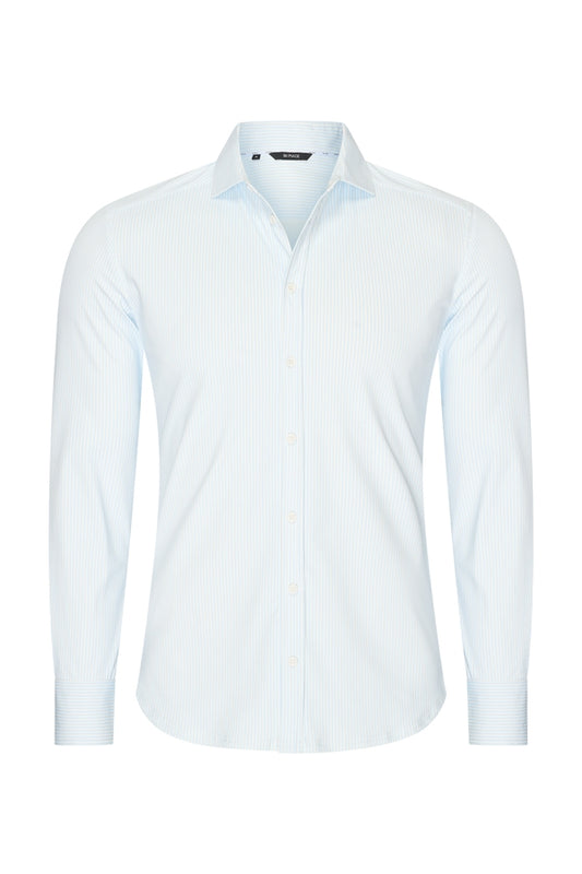 Men Shirt Stripe Print | Off White | L.Blue