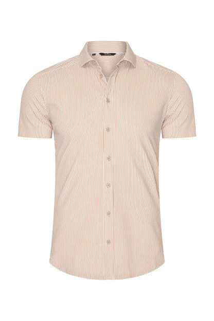 Men Shirt Stripe Print | Off White | Latte