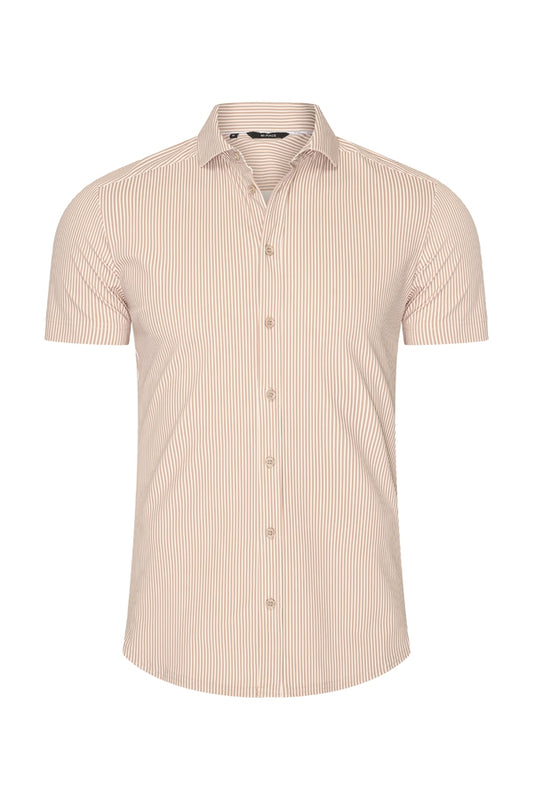 Men Shirt Stripe Print | Off White | Latte