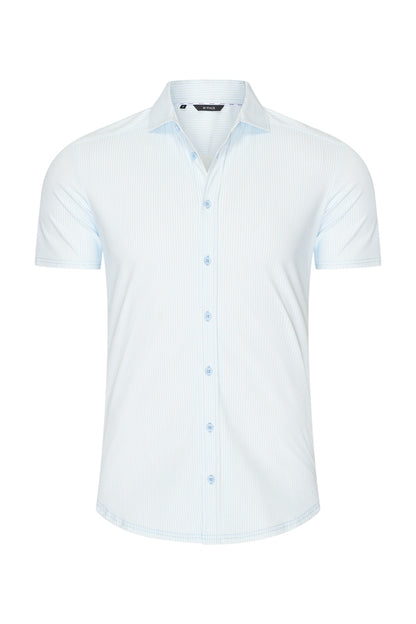 Men Shirt Stripe Print | Off White | L.Blue