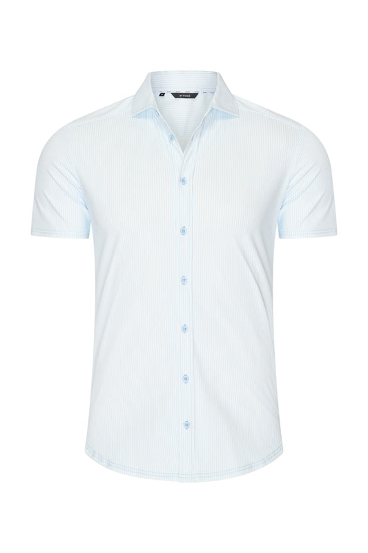 Men Shirt Stripe Print | Off White | L.Blue
