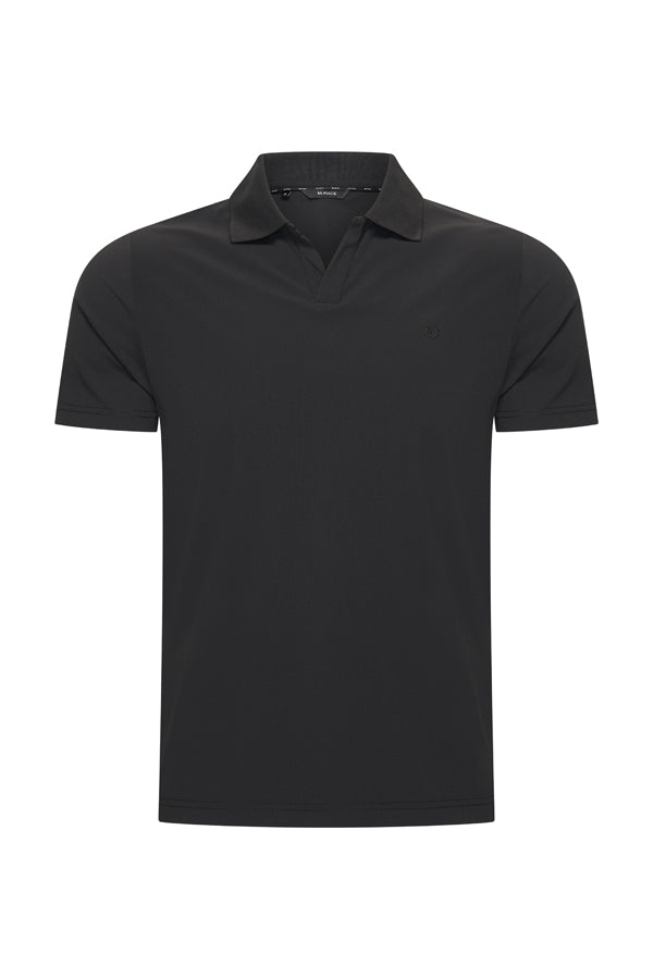 Men V Neck Polo Shirt | Black