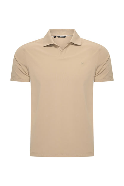 Men V Neck Polo Shirt | Latte