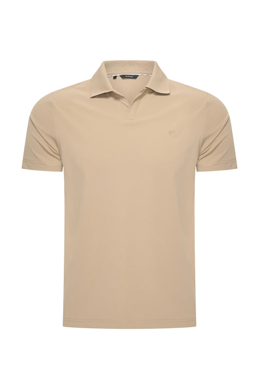 Men V Neck Polo Shirt | Latte