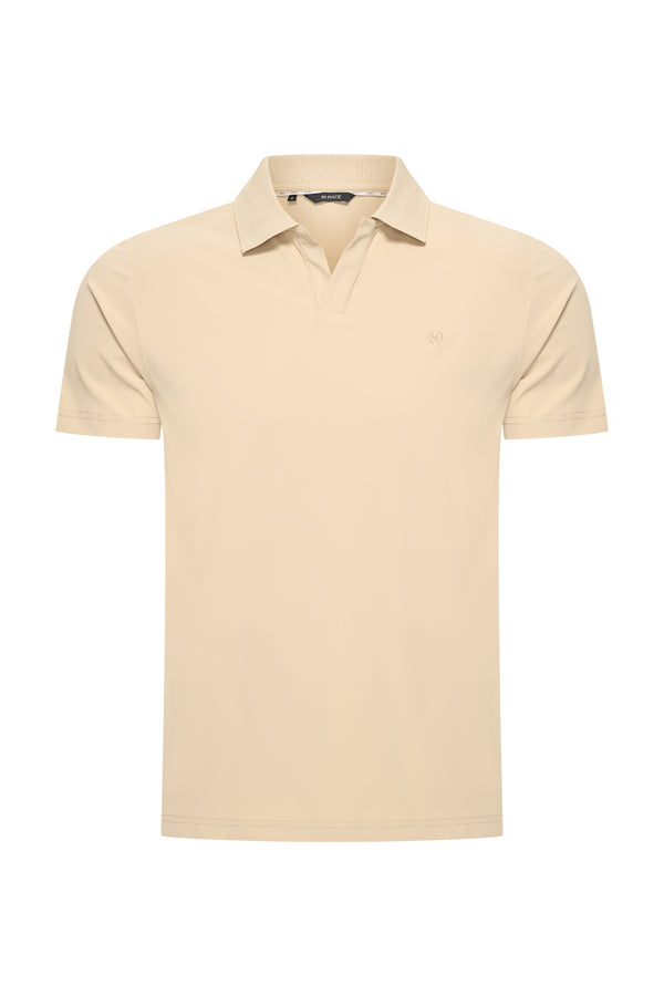 Men V Neck Polo Shirt | Sand