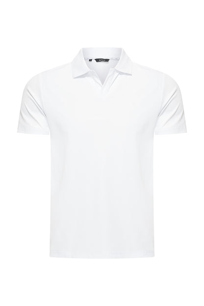 Men V Neck Polo Shirt | White