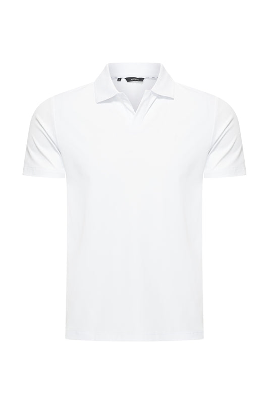 Men V Neck Polo Shirt | White