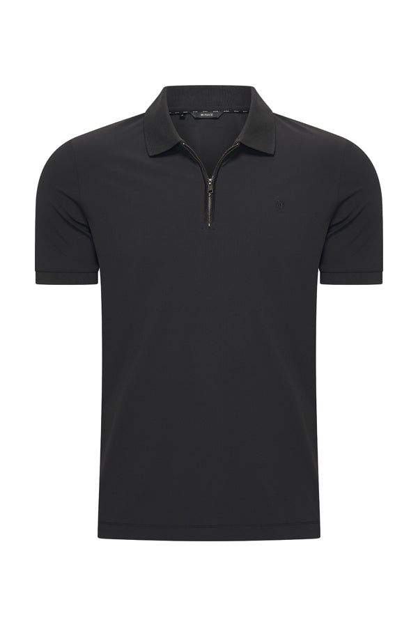 Men Zip Polo Shirt | Black