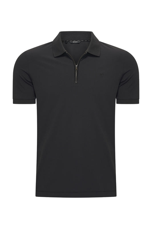 Men Zip Polo Shirt | Black