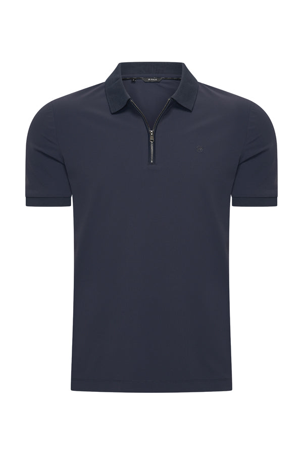 Men Zip Polo Shirt | Dark Blue