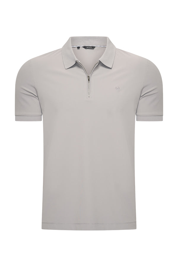 Men Zip Polo Shirt | Elephant Grey