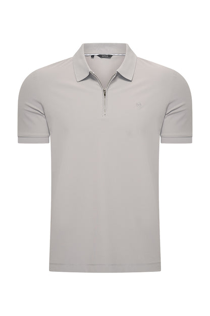 Men Zip Polo Shirt | Elephant Grey