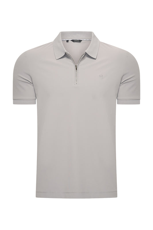 Men Zip Polo Shirt | Elephant Grey