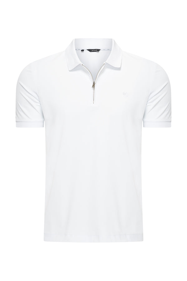 Men Zip Polo Shirt | White