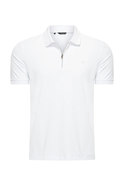 Men Zip Polo Shirt | White