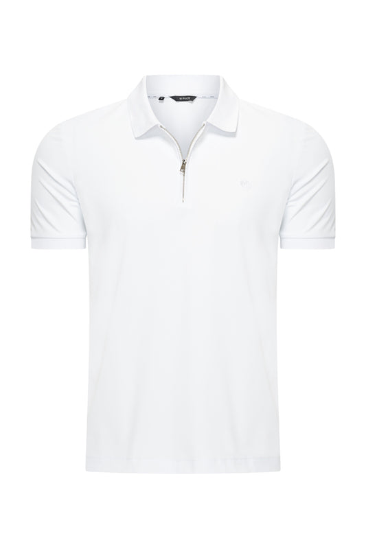 Men Zip Polo Shirt | White