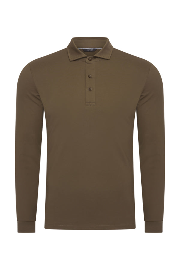 Men Polo Cotton Long Sleeves | Olive
