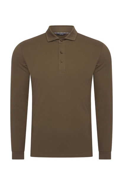 Men Polo Cotton Long Sleeves | Olive