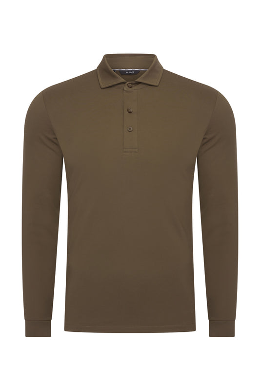 Herren Poloshirt Baumwolle Langarm | Olive