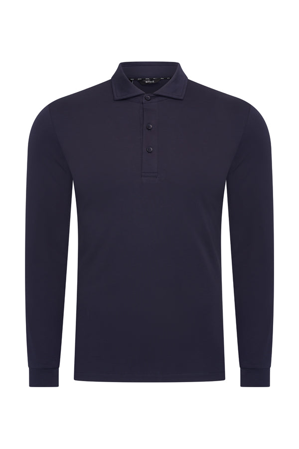 Men Polo Cotton Long Sleeves | Dark Blue