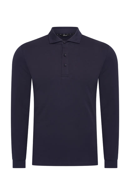 Men Polo Cotton Long Sleeves | Dark Blue