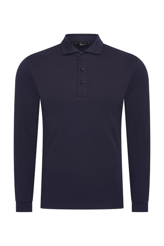 Herren Polo Baumwolle Langarm | Dunkelblau