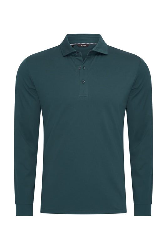 Men Polo Cotton Long Sleeves | Teal Blue