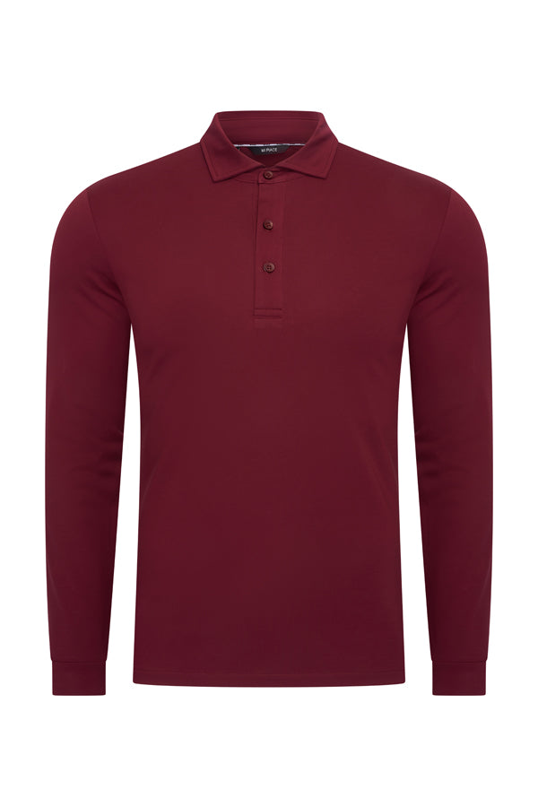 Men's Polo Cotton Long Sleeve | Burgundy
