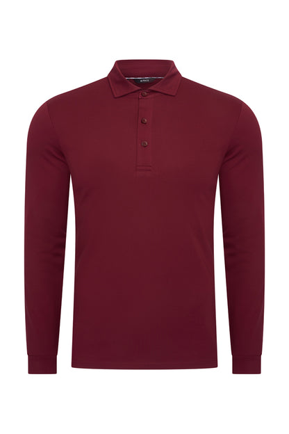 Men's Polo Cotton Long Sleeve | Burgundy