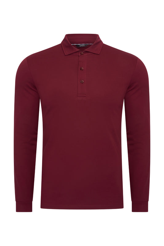 Herren Polo Langarm aus Baumwolle | Bordeaux