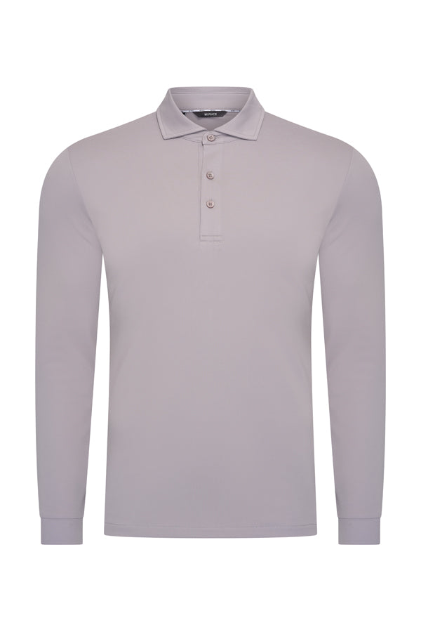 Men Polo Cotton Long Sleeves | Elephant Grey