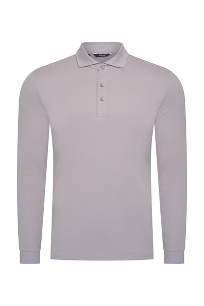 Men Polo Cotton Long Sleeves | Elephant Grey