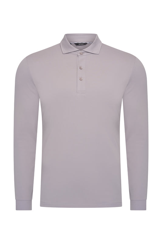 Herren Polo Baumwolle Langarm | Elephant Grey