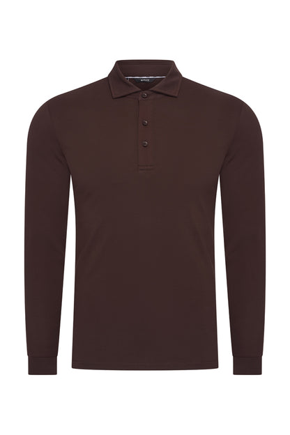 Men Polo Cotton Long Sleeves | Espresso