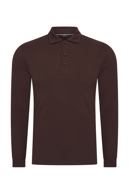 Herren Polo Baumwolle Langarm | Espresso