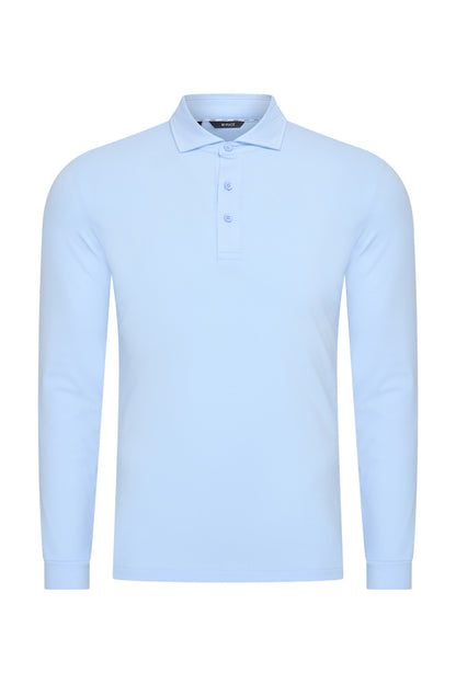 Men's Long-Sleeved Cotton Polo Shirt | Light Blue