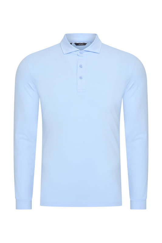 Herren Polo Baumwolle Langarm | Hellblau