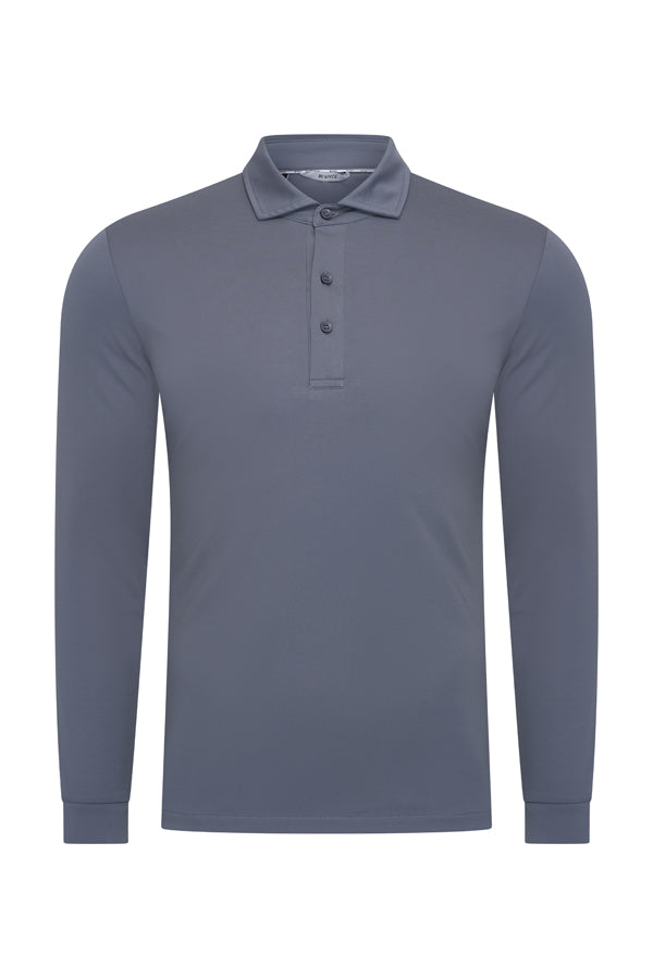 Men's Cotton Long-Sleeved Polo Shirt | Cloud Blue