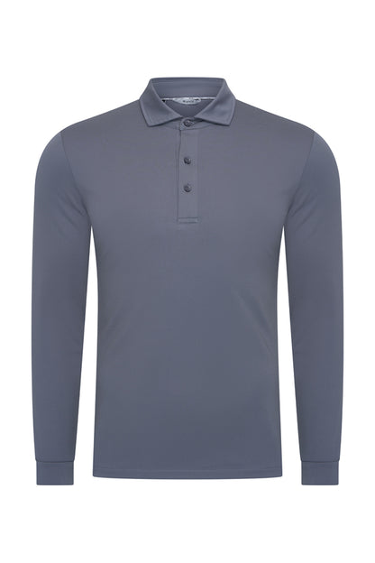 Men's Cotton Long-Sleeved Polo Shirt | Cloud Blue