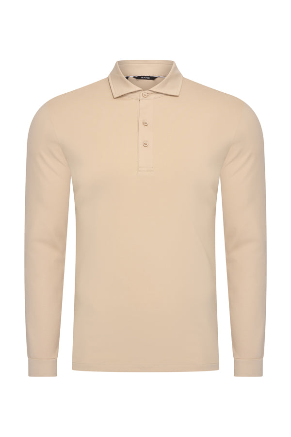 Men Polo Cotton Long Sleeves | Beige