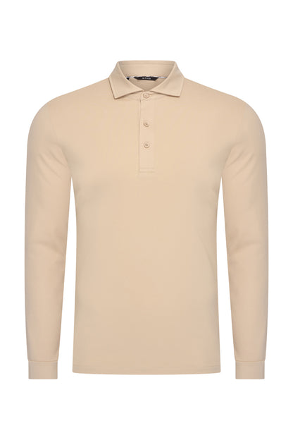Men Polo Cotton Long Sleeves | Beige