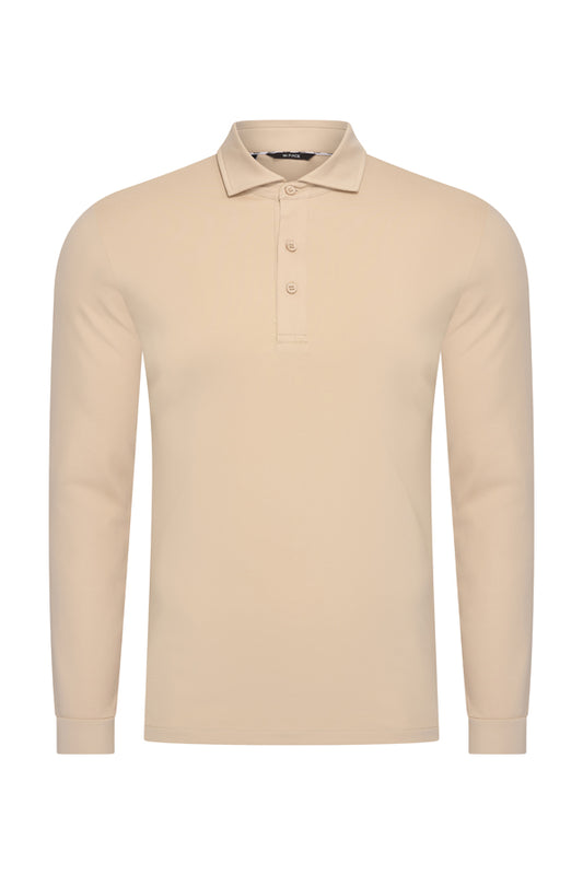 Herren Polo Baumwolle Langarm | Beige