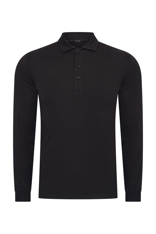 Men Polo Cotton Long Sleeves | Black